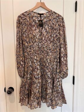 NEW NWT Maje Gathered Printed Metallic Fil Coupé Dress